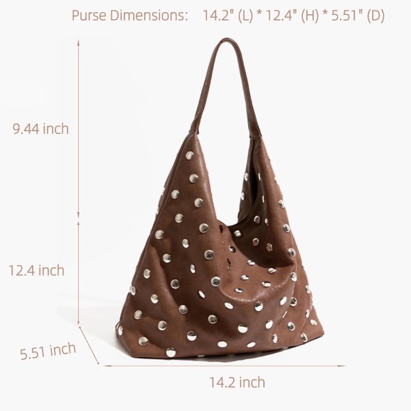 Liziblloy Tan Slouchy Studded Hobo Bag NWOT - Picture 5 of 11